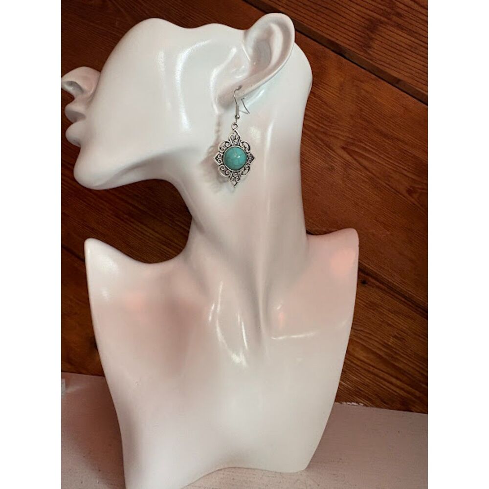 Turquoise Earrings Silver Geometric Earrings